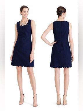 J.Crew Navy Blue Scalloped Hem A-Line Sleeveless Classic Cocktail Party Dress